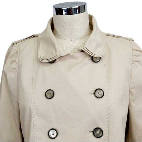 Zara Woman Cotton Blend Double Breasted Cropped Peplum Trench Coat Size XL Beige - Picture 3 of 10